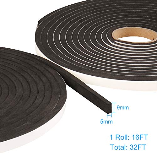 2 Pack Foam Seal Tape for Door Window Insulation, Soundproof and Shockproof Foam Adhensive Strip, 3/8"Wx3/16"T Single Sided Foam Tape, Cold Air and Draft Closed Cell Seal StripTotal 32FT YIJU ...