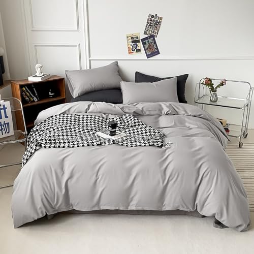 Luxlovery Silver Grey Comforter Set King Solid Grey