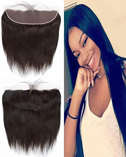 KONGHUI HAIR 13x4" Ear To Ear Straight Brazilian Human Hair Lace Frontal Closures 8a Unprocessed Straight Virgin Hair Extensions 70g/pcs Natural Color (12")