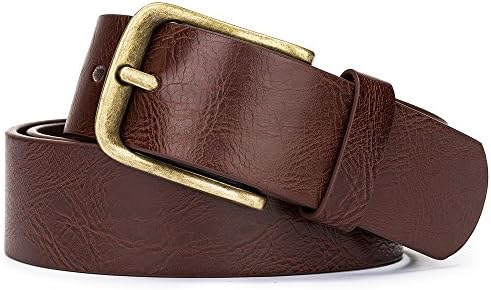 Tanpie Men’s Leather Dress Belt with Vintage Pin Buckle for Jeans Brown (S/M)