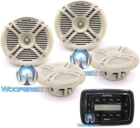 pkg Pair of Power Acoustik MF-65WT 6.5" 150W RMS 2-Way Marine Coaxial Speakers + Infinity PRV250 In-Dash USB/MP3/WMA Marine Digital Media Stereo with Bluetooth Audio Streaming