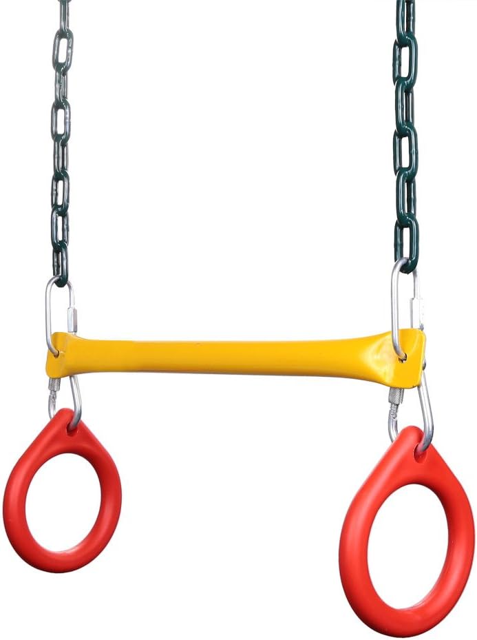 PELLOR (Rings: Red) Multifunction Children's Iron Chain Trapeze Bar with Rings Gymnastic Swing