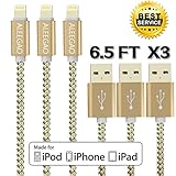 iPhone charger, ALEEGAO 6.5Ft Extra Long Nylon Braided Charging Cable Cord Lightning to USB Cable Charger Compatible with iPhone8 7/7 Plus/6s/6s Plus/6/6Plus/5s/5, iPad/iPod and more (3 PACK Gold)