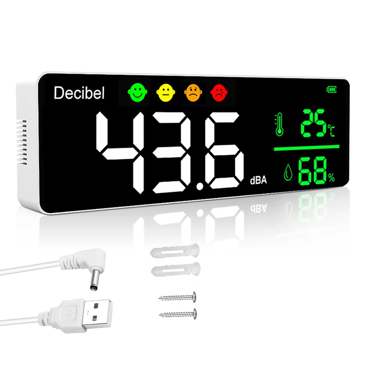 H HOLDPEAK Sound Level Meter 30~130 dB Decibel Meter, Wall Hanging Sound Level Meter 11in Large LED Display Humidity + Temperature(℃), Digital SPL Noise Level Meter for Home, Construction site