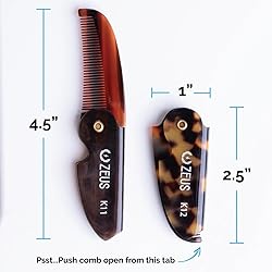 ZEUS Folding Mustache Comb, Handmade Saw-Cut Best