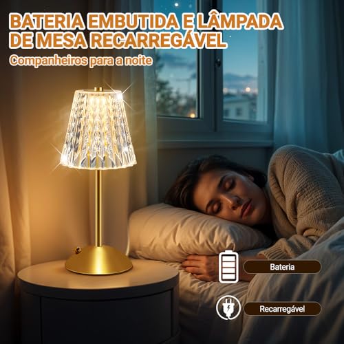 Abajur Quarto Sem Fio, Abajur de Mesa, Luminária Sem Fio Touch Recarregável