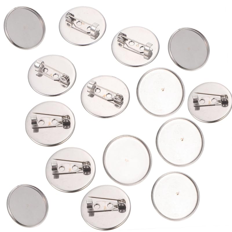 20Pcs Brooch Pin Trays 30mm Flat Round Brooch Bases Blank Bezels for DIY Jewellery Making, Photo Cabochon Settings for Weddings, Badges and Corsage Crafts, Rust Resistant Silver