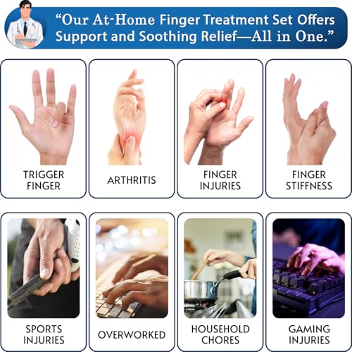 Simplation Trigger Finger Splint and Ice Pack (2+2 Set) for Pain Relief, Knuckle Immobilization, Straightening Arthritis, Injured Mallet Finger, Fits Index, Middle, Thumb, Ring Finger