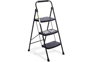 WNOEY 3 Step Ladder, Folding Step Stool with Wide Anti-Slip Pedal, Lightweight 500lbs Step Ladder 3 Step Folding, 3 Step Ladder Folding Step Stool for Adults, Portable Kitchen Step Stool Black