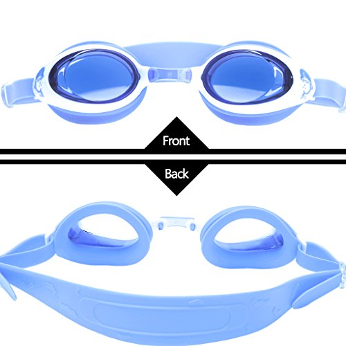 Dragon Squama Swim Goggles for Kids Anti-Fog PC Clear Lens with S,M,L Nose Bridge and Nose Clips,Earplugs - Swimming Pool Accessory for Girls,Boys,Children,Juniors and Teens from 3 to 12 Years