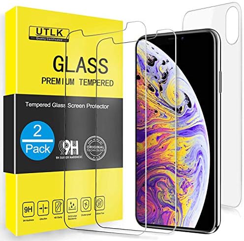 UTLK Screen Protector for iPhone Xs Max,[2 Pack Front+1 Back+1 Camera Lens Protector ] [6.5 inch],HD Clear Full Screen Coverage Tempered Glass Screen Protector for iPhone Xs Max 10S Max Case Friendly