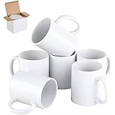 Igiri Set of 6 Sublimation Ceramic Blank Mugs, Sublimation Coffee Mugs, Coffee Cups with Colored Handle and Inside Ceramic Mug - 6 Pack (White, 11oz)