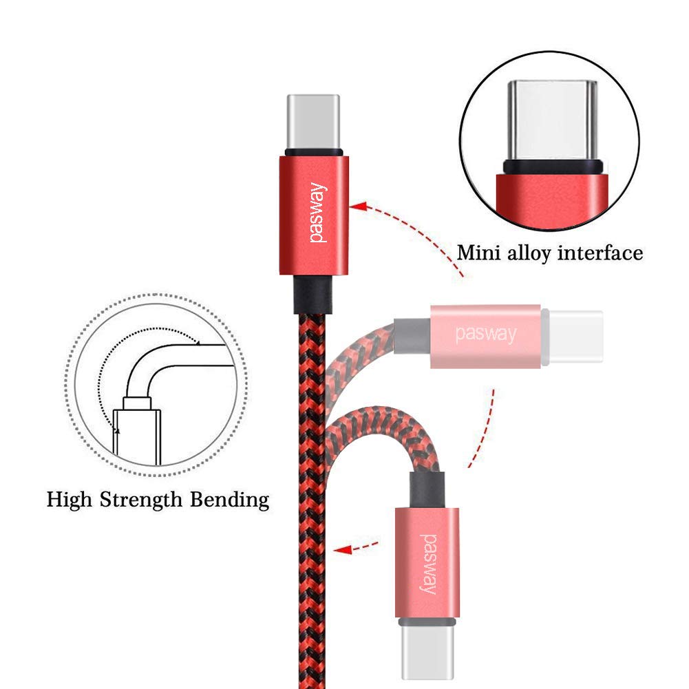 Short USB Type C Cable Pasway 3 Pack 1FT USB C to USB 3.0 Charger Cable Fast Charge and Data Sync Cord for All USB C Port Devices