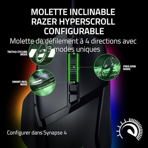 Basilisk V3 35K - Souris de Jeu Filaire Ergonomique entièrement Personnalisable - Focus Pro 35K Optical Sensor (HyperScroll Tilt Wheel, 11-Zone Chroma Lighting, Mouse Switches Gen-3) Noir