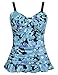 Hilor Women's 50's Retro Ruched Tankini Swimsuit Top With Ruffle Hem