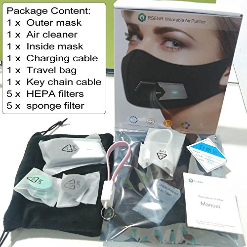 ruishenger Sport breathing electric workout Mask for outdoor,Cardio,Fitness,Running,Bicycle,Bike,Pollen Flu Season dust proof PM2.5 air clean masks (Black, Whole set)