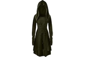 OIUCVGB Womens Renaissance Costumes Hooded Robe Lace Up Vintage Pullover High Low Long Hoodie Dress Cloak
