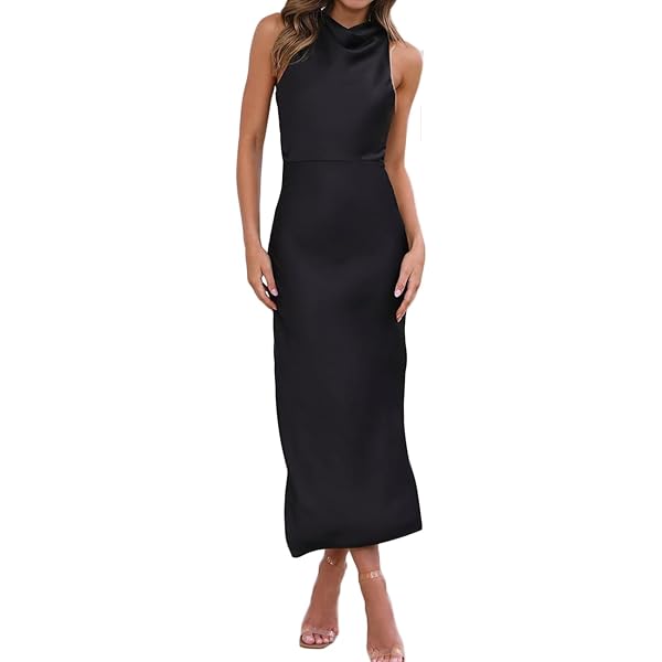 Amazon.com: AISLUBXM Women Criss Cross Halter Satin Long Dress Backless  Ball Gown Cocktail Party Evening Maxi Dresses Floor Length (Black, Small) :  Clothing, Shoes & Jewelry