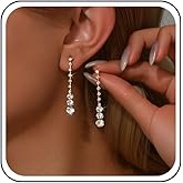 Sttiafay Rhinestone Dangle Earrings Long Crystal Chain Drop Earrings Gold Rhinestone Tassel Earring Sparkly Cz Wedding Crystal Earring Jewelry for Women