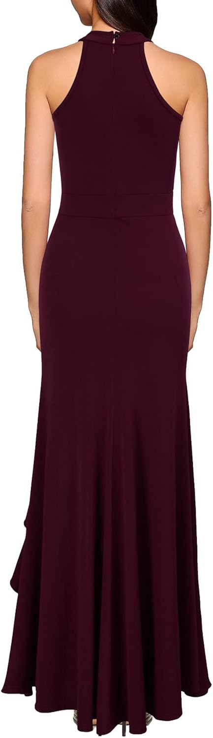 WOOSEA Women's High Neck Split Bodycon Mermaid Evening Cocktail Long Dress: Clothing