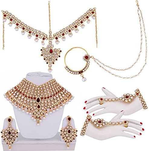 VVS Jewellers Indian Bollywood Designer Gold Plated Shining Kundan Red Stone Wedding Bridal Jewelry Set