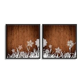 2 Piece Framed Canvas Wall Art for Living Room, Bedroom Wood Flower Theme Canvas Prints for Home Decoration Ready to Hang - 16"x16"x2 Panels
