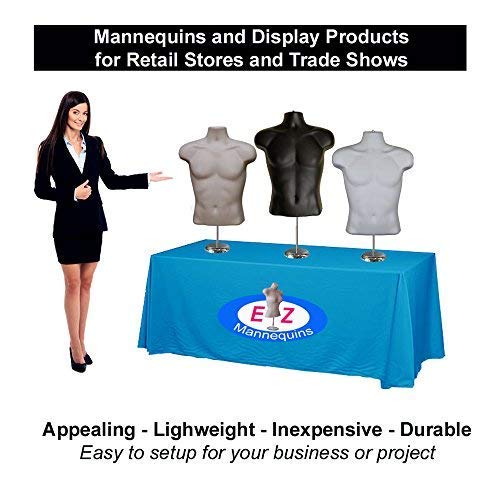 10-Pack Male Mannequin Torso by EZ Mannequins, Dress Form Clothing Body Display with Stand, Easy Set Up and Transport, Great for Indoor Or Outdoor Table Products, Deluxe 8" Metal Base. (Black) - Thumbnail 5