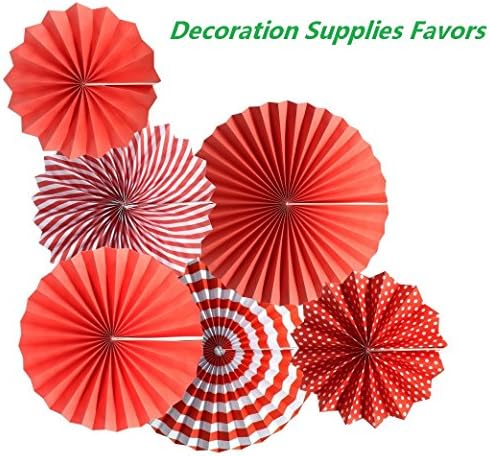 Party Hanging Paper Fans Set, Red Round Pattern Paper Garlands Decoration for Birthday Party, Bridal, Baby Shower, Fiesta Wedding Graduation Events Accessories, Set of 6