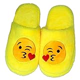 Imymax Unisex Emoji Cute Cartoon Slippers Warm Cozy Soft Stuffed Household Indoor Slippers (Label Size 38-39 = US7 - US8, Throw Kiss)
