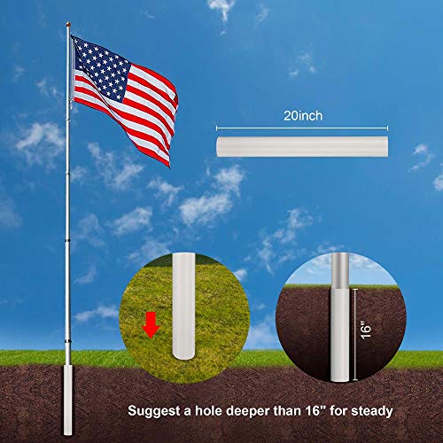 Yeshom 20ft Telescopic Aluminum Flag Pole Free 3'x5' US Flag & Ball Top