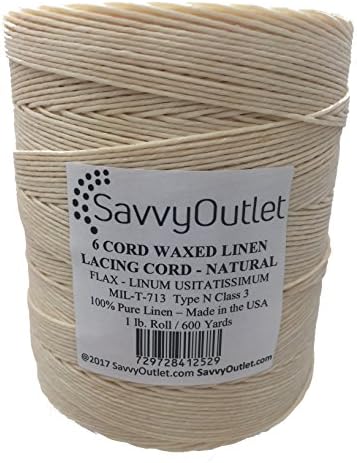 SavvyOutlet Natural 6 Cord Waxed Linen Lacing Cord 600 Yard Roll 000SOL003