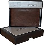 Kenneth Cole Reaction Men's Genuine Leather Passcase Wallet With Gift Box (Brown)