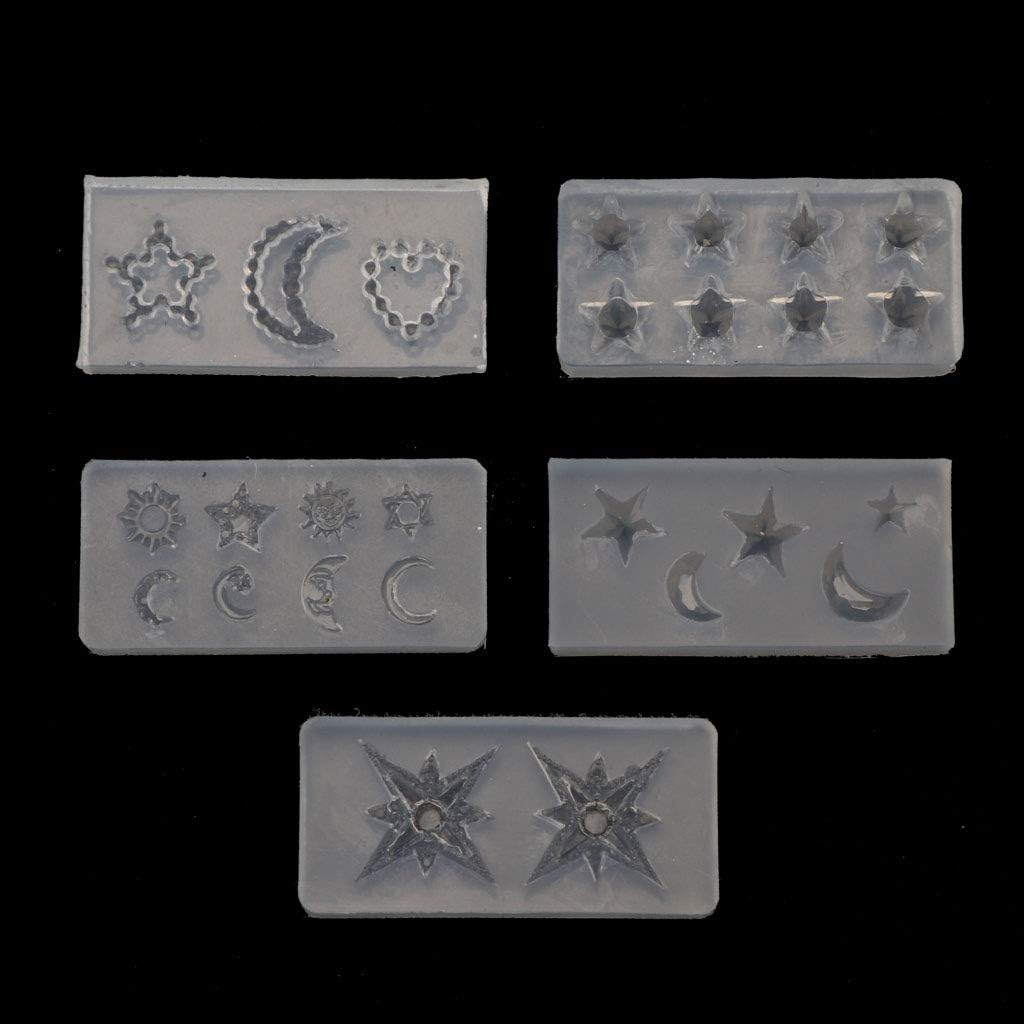 Eyessssty 5Pcs Mini Moon Star Sun Resin Mold DIY Crystal Epoxy Silicone Mold Astral Planet Jewelry Fillings