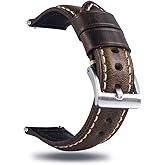 Berfine Quick Release Retro Leather Watch Band,Vintage Oil-tanned Pull-up Leather Strap Replacement,Choice of Width-18mm 20mm 22mm 24mm or 26mm