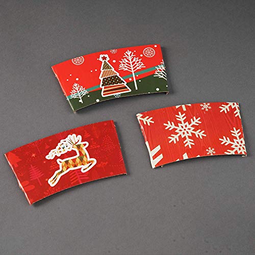 50 Piece 12oz Disposable Christmas Design Coffee Cups Set with Lids and Sleeves, Serves 50
