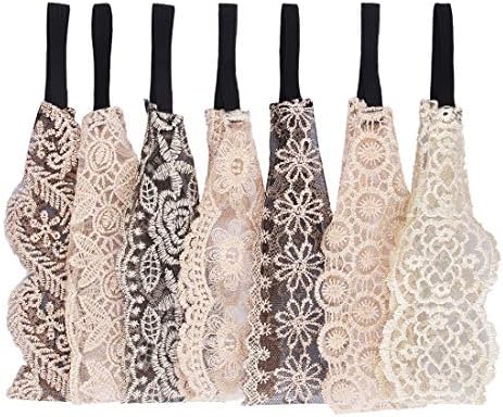 Unijew Headbands Women Vintage Yoga Headband Lace Headband Flower Elastic Women Criss Cross Head Wrap Knotted Hair Band Turban Thick Headbands Twisted