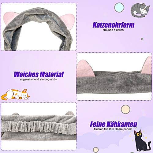 Haarband 6 Stück Stirnband Kosmetik Haarbänder mit Ohr für Frauen und Mädchen, Plüsch Stirnbänder Haarschmuck mit Maskenpinsel Gesichtschwamm und Haargummis für Gesicht Waschen und Make-up (Kätzchen)