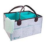 Premium Diaper Caddy, Wash Cloth, Durable Leather Handles, Diaper Caddy Organizer, Nursery Storage Organizer, Perfect Baby Shower Gift, Gray