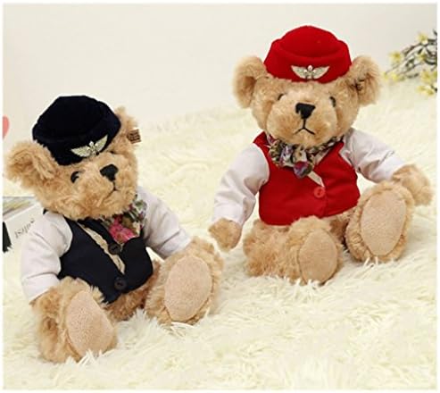 Short Plush PP Cotton Stuffed Doll Flight Attendant Bears (35cm fully long, blue)