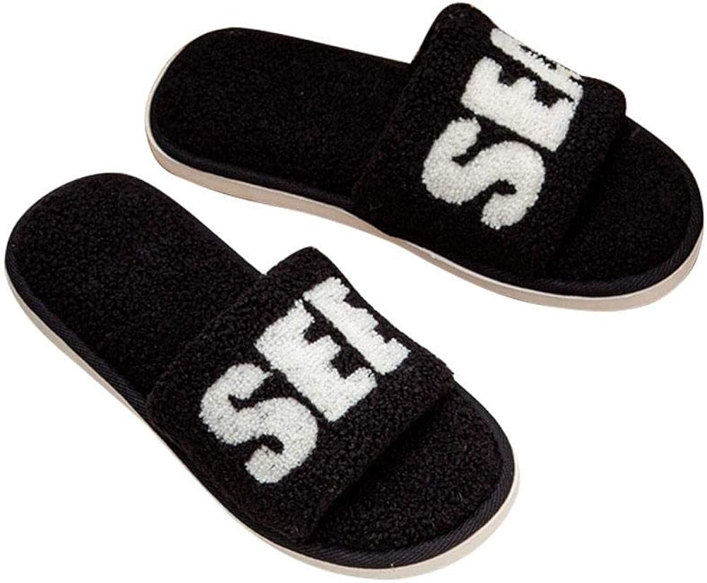 CyFe Couple Slippers Letter Open Toe Breathable Warm Non-Slip Slippers Black, XL: Amazon.co.uk 