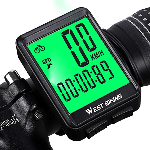 WESTGIRL Bike Computer, Large Digit Automatic Wake-up Cycle Speedometer with LCD Backlight, Multi-Function Waterproof Bicycle Odometer Cycling Accessories, Wireless & Wired