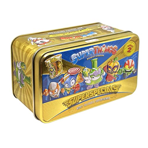 SUPERTHINGS Lata Gold Contiene Todas Las Figuras Especiales de la Serie 2, Incluye el ultrararo (Professor K), 2 líderes Dorados, 6 capitanes Plateados y 2 guaridas Doradas