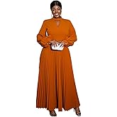 AOMEI Women's Cutout Long Pleated Church Dress Puff Sleeve Stand Collar Casual Dresses for Women Classy