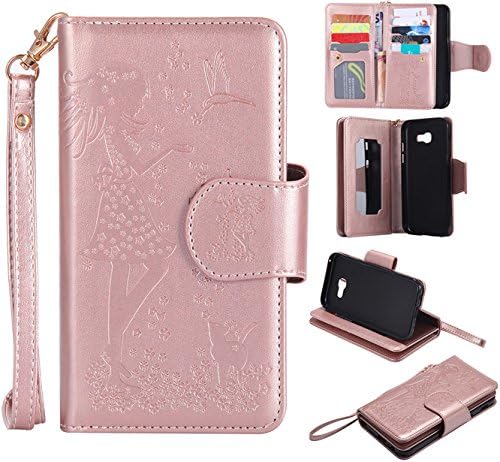 Samsung Galaxy A5 (2017) SM-520F Case, Ngift Premium PU [Flower Girl] Flip Wallet Case Cover with Credit Card Holder [Wrist Strap][Stand Feature] Leather Case for Samsung Galaxy A5 (2017) [Rose Gold]