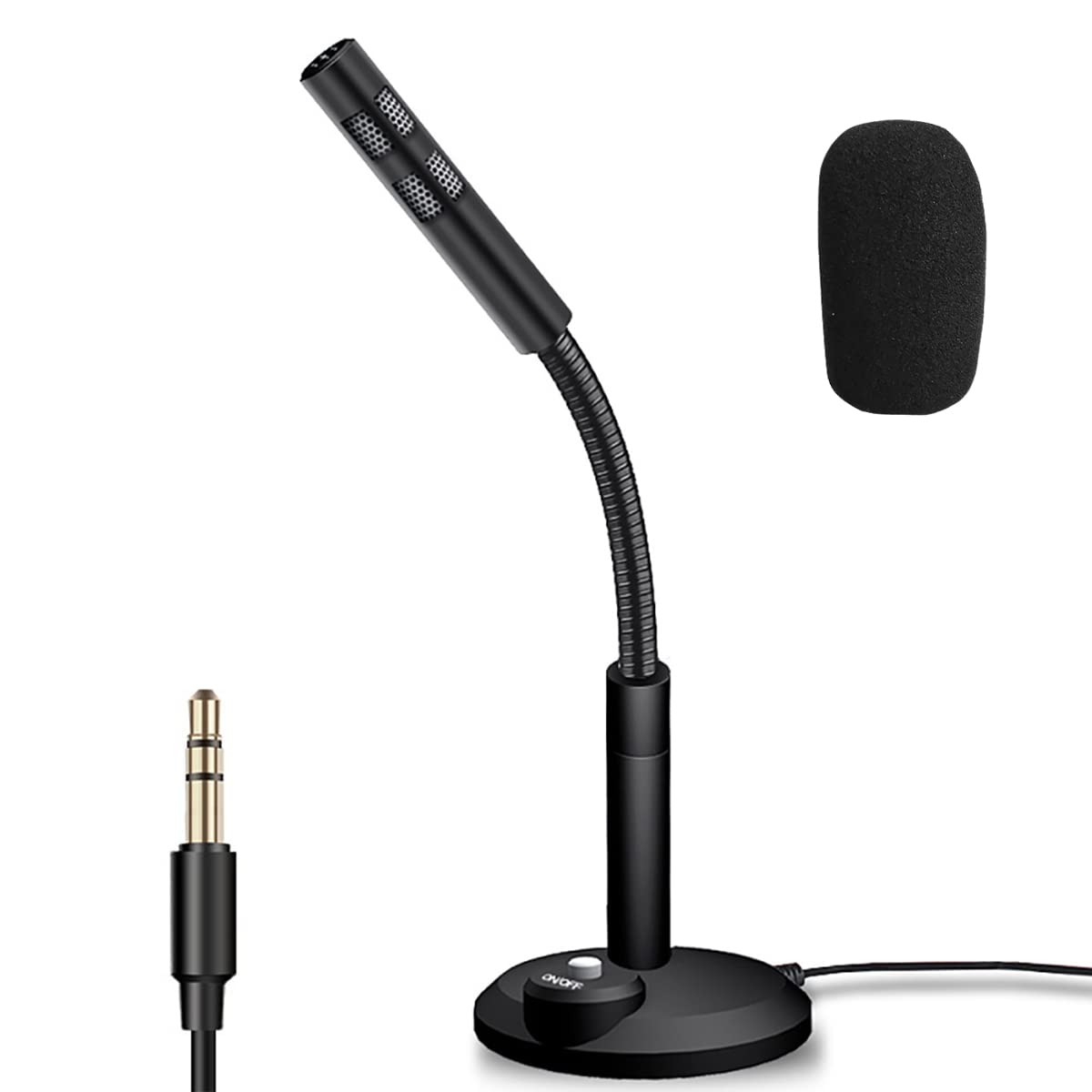 Tiardey Stereo Microphone with Stand for PC,Laptop.Ideal for Streaming,Chatting,Recording,Conference Call,3.5mm Jack - Black