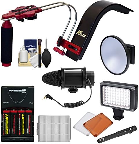 VGear Shoulder Stabilizer Support System for DSLR Cameras with LED Video Light + Microphone + Batteries &amp; Charger + Kit