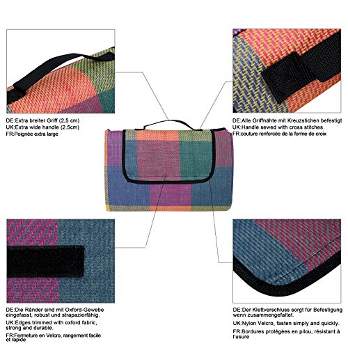 Songmics 195 x 150 cm Picknickdecke Campingdecke wärmeisoliert wasserdicht mit Tragegriff GCM50K – Bild 5