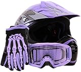 Youth Kids Offroad Gear Combo Helmet Gloves Goggles DOT Motocross ATV Dirt Bike MX Motorcycle Purple - Large