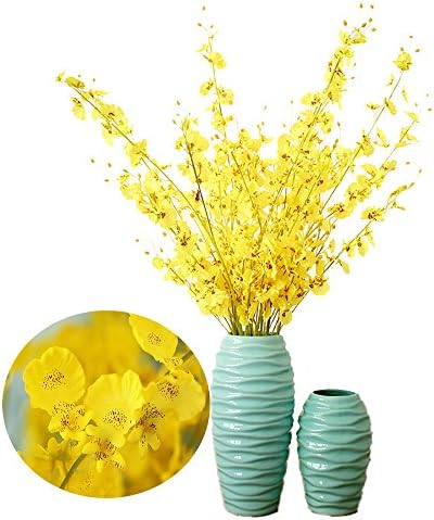 Jpettie Artificial Flowers Fake Flower 10 Pieces Artificial Dancing Orchid Flowers Phalaenopsis for Wedding Bouquet Vine DIY Floral Art Plant Wedding Home Office Party Yard Decoration, Yellow 38.5"
