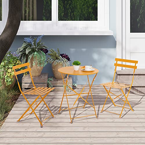 JY QAQA Metal Patio Bistro Bar Set Chairs,3 Piece Outdoor Folding